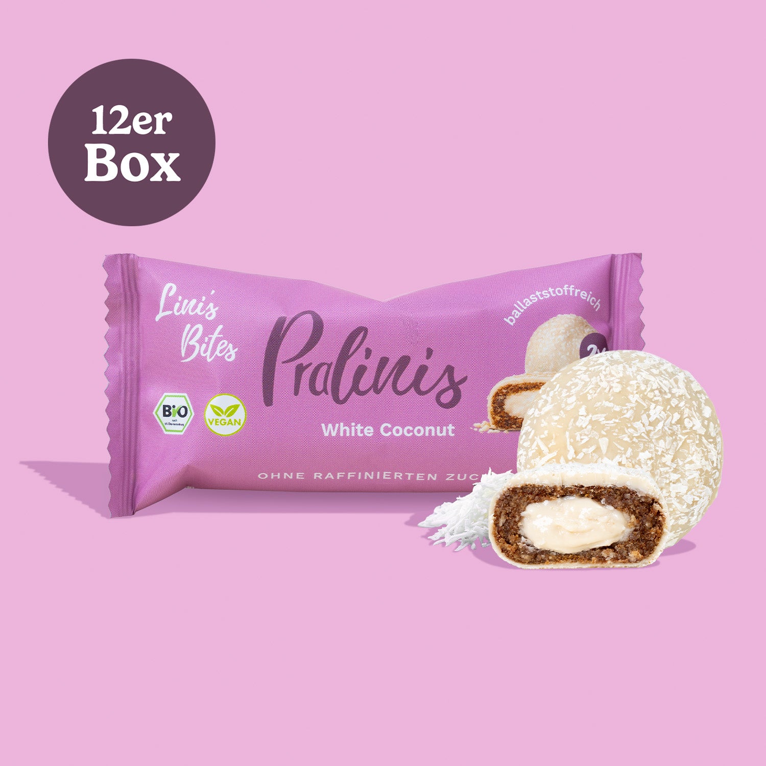 Organic Pralinis White Coconut (box of 12)