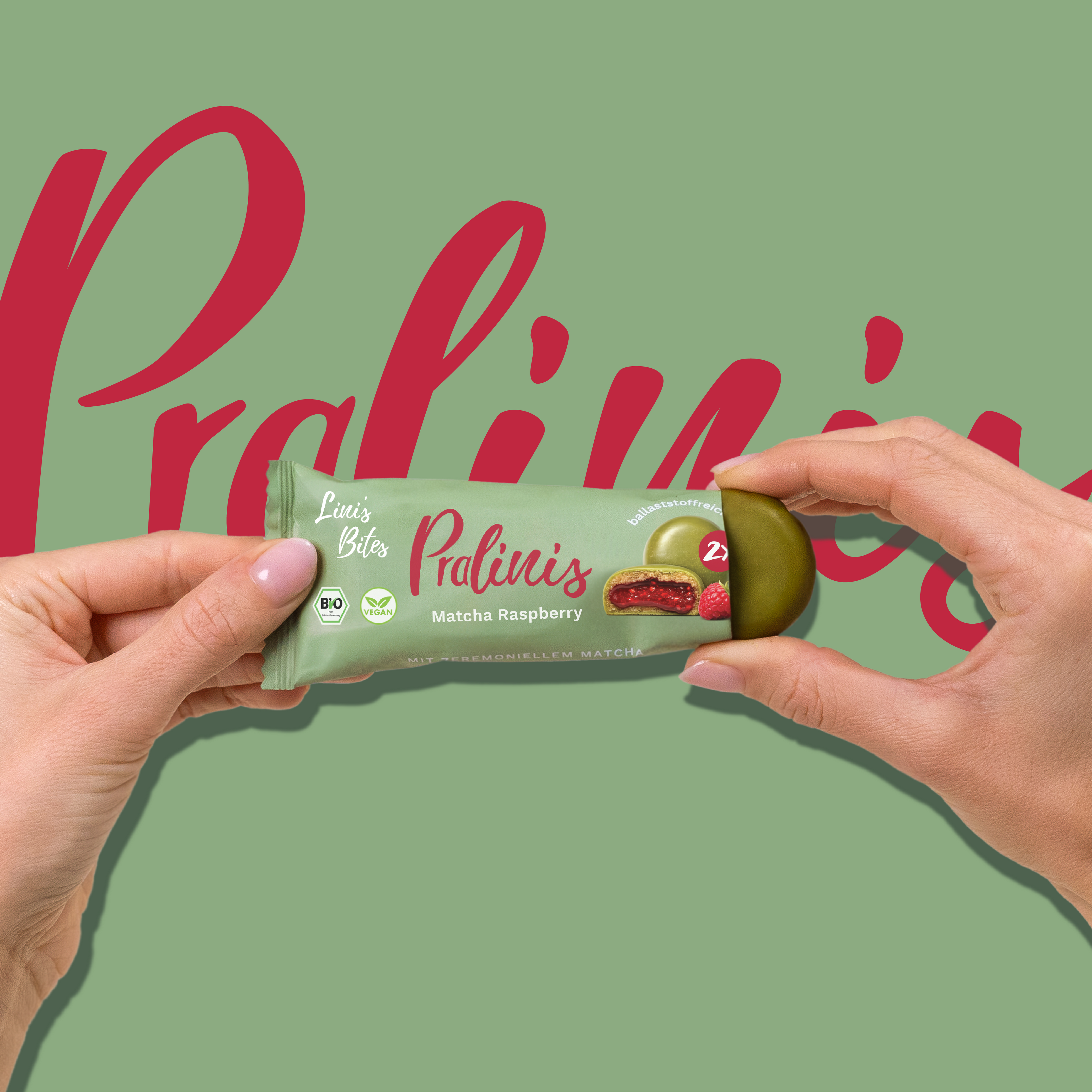 Biologische Pralinis Matcha Framboos (doos van 12)