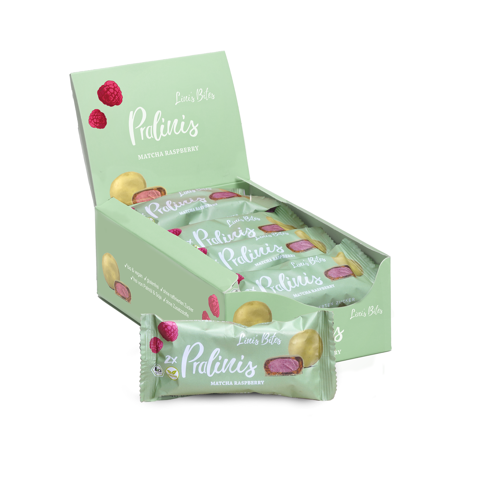 Organic Pralinis Matcha Raspberry (box of 12)