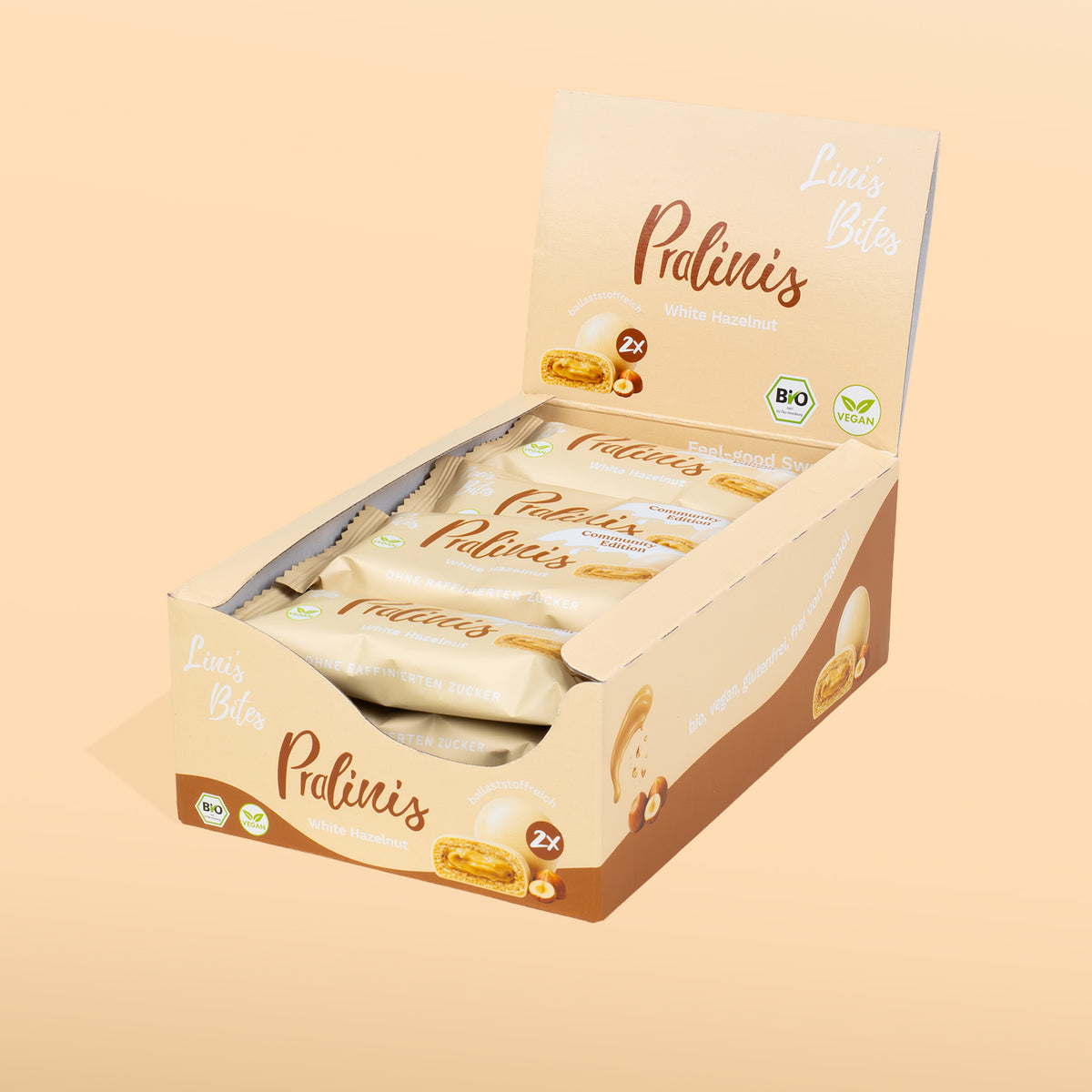 Bio Pralinis White Hazelnut – Community Edition (12er Box)