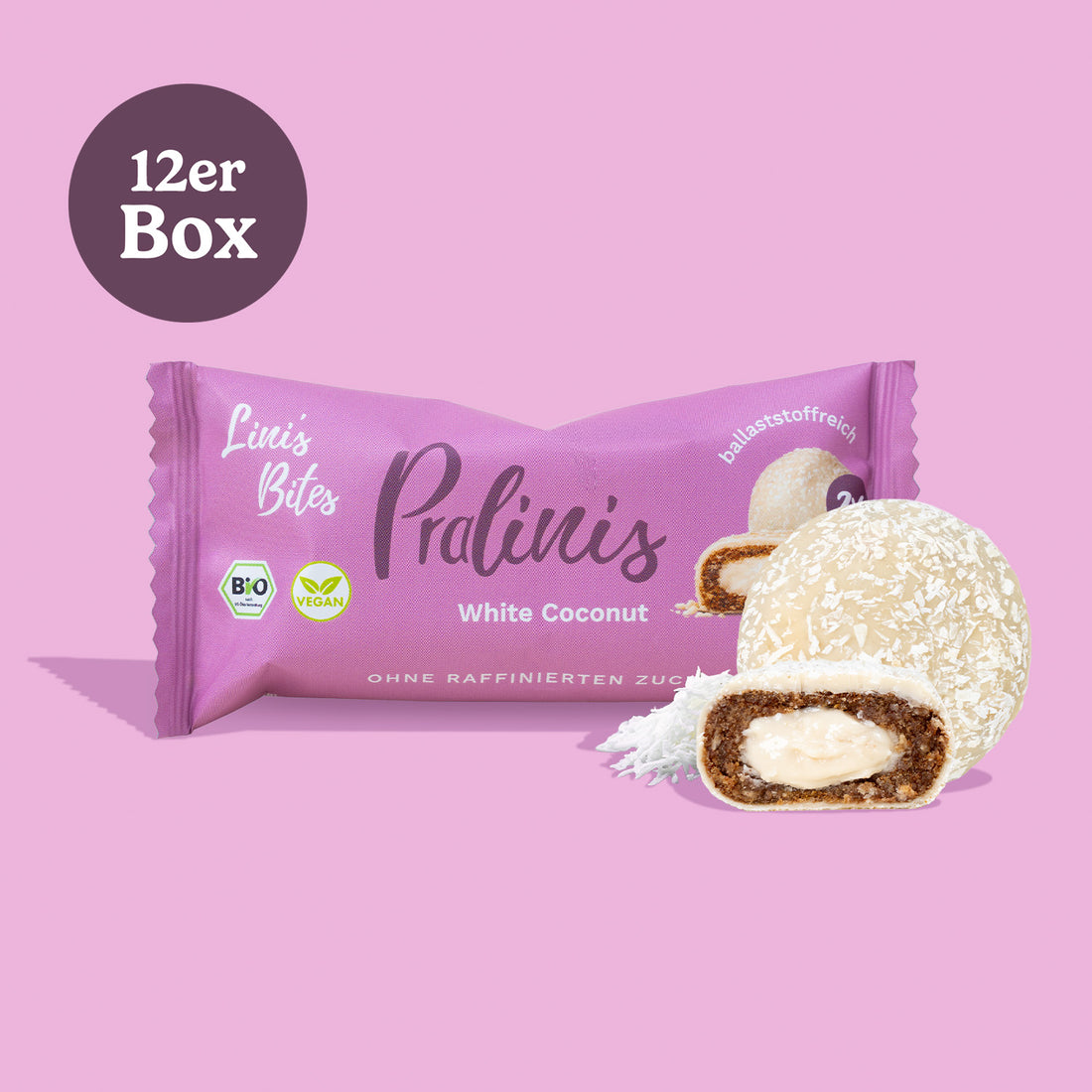 Organic Pralinis White Coconut (box of 12)
