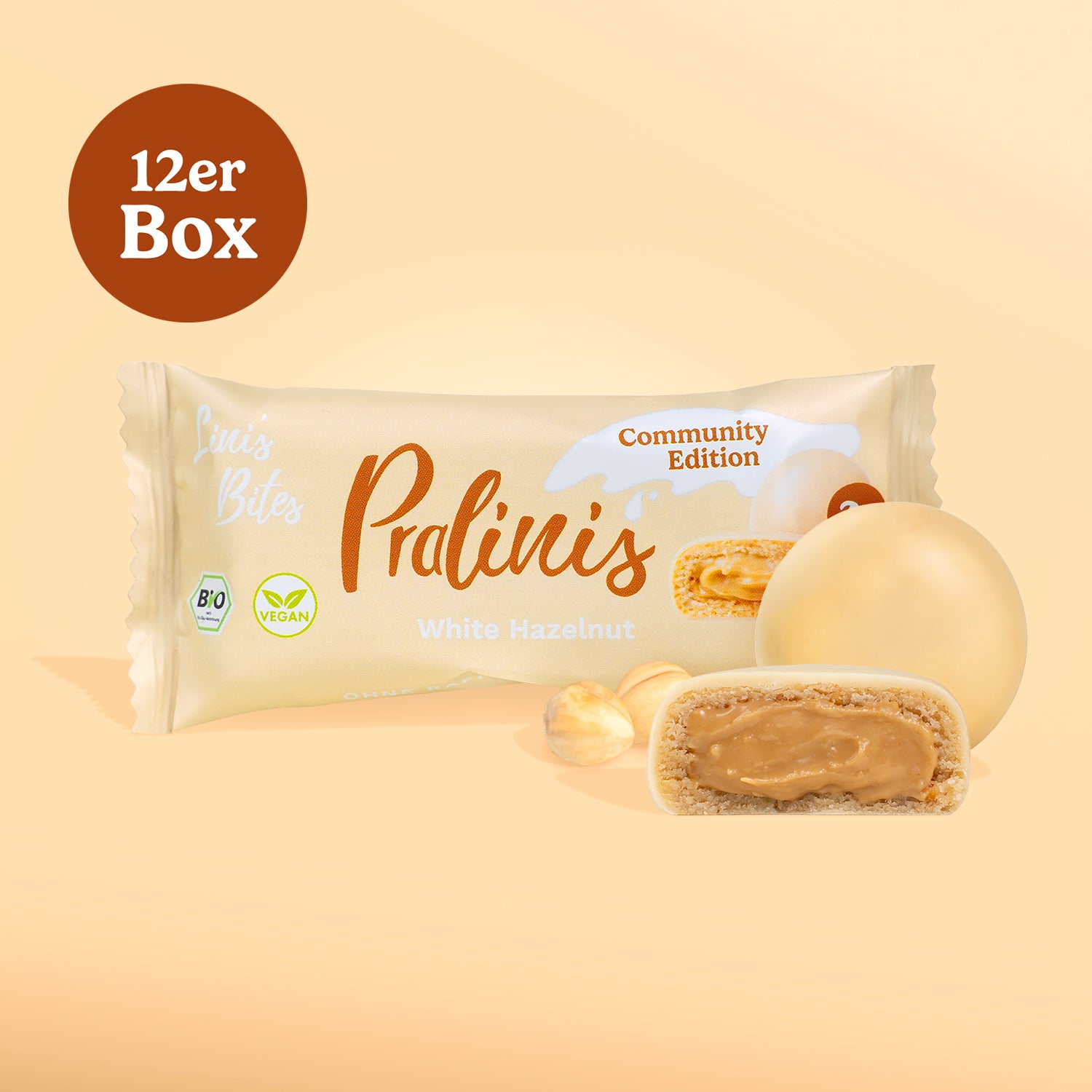Bio Pralinis White Hazelnut – Community Edition (12er Box)