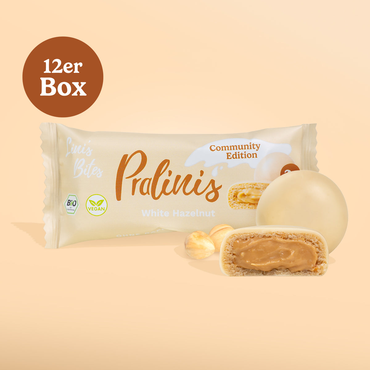 Bio Pralinis White Hazelnut – Community Edition (12er Box)