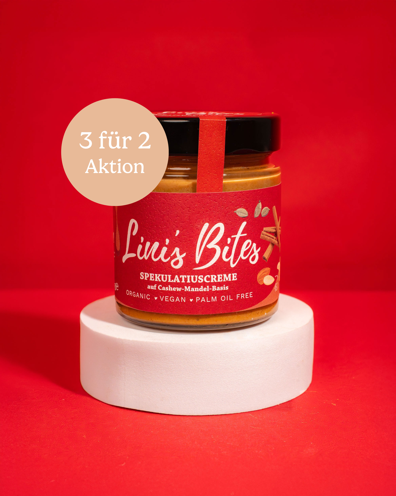 Süßer Nussaufstrich von Linis Bites – Spekulatiuscreme – Packansicht mit Störer und Textinformationen